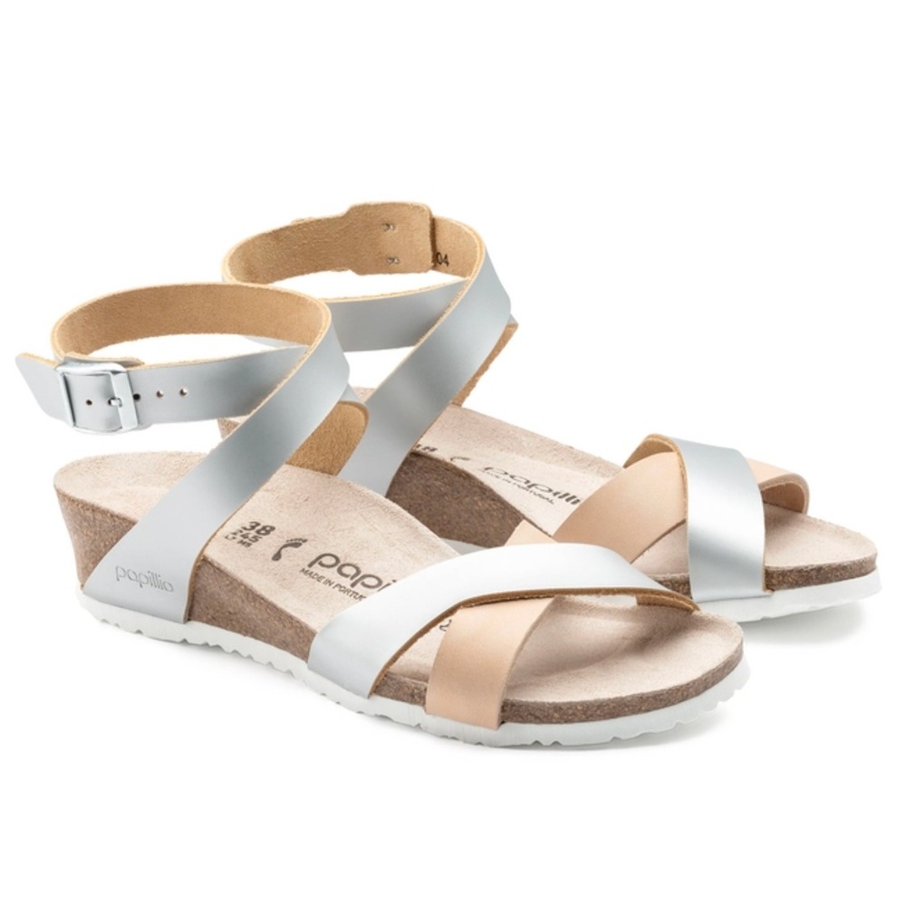 Papillio by Birkenstock LOLA Leather Frosted Metallic Silver EUR 40 US 9-9.5 EUC